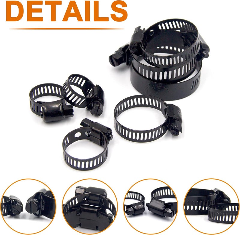 ISPINNER 60pcs Stainless Steel Adjustable 6-38mm Range Worm Gear Hose Clamps Assortment Kit for Plumbing, Automotive, Mechanical Applications (Black) - Image 3